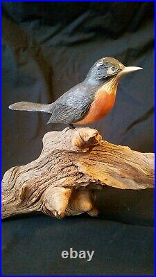 Antique Folk Art Birds on Limb Sculptures Hand Carved Wood 17