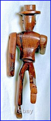 Antique Folk Art Carved Walnut Wood Jointed Jig Doll Figurine OOAK