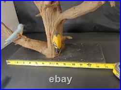 Antique Folk Art Hand Carved Eastern Birds on Large Drift Wood Piece 18 Tall