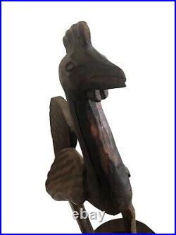 Antique Folk Art Hand Carved Wooden Chicken Primitive Rustic Farm Bird Statue