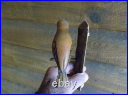 Antique Folk Art Single Piece of Hard Wood Carved From PA Painted Songbird