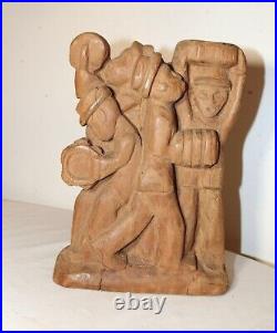 Antique Folk Art hand carved wood figural musician band sculpture figure statue