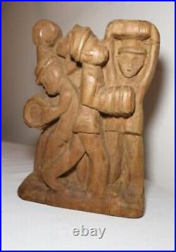 Antique Folk Art hand carved wood figural musician band sculpture figure statue