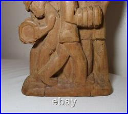 Antique Folk Art hand carved wood figural musician band sculpture figure statue