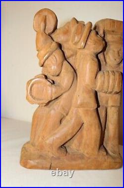 Antique Folk Art hand carved wood figural musician band sculpture figure statue