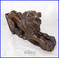 Antique French Large Carved Oak Wood Sculpture LION Finely Carved