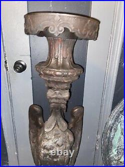 Antique Gothic Wood Carved Podium Column Pedestal Gargoyle Dragon