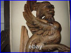 Antique Griffin Devil Face Carved Walnut Wood Mythological Figure