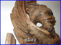 Antique Griffin Devil Face Carved Walnut Wood Mythological Figure