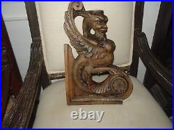 Antique Griffin Devil Face Carved Walnut Wood Mythological Figure