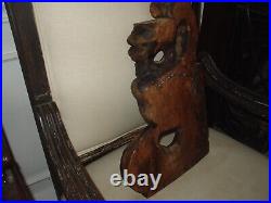 Antique Griffin Devil Face Carved Walnut Wood Mythological Figure