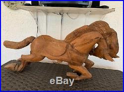 Antique Hand Carved Solid Wood Carousel Stallion Horse Sculpture 42