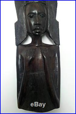 Antique Hand Carved Woman Wood Bali Art Statue Ebony African Egiptian Sculpture