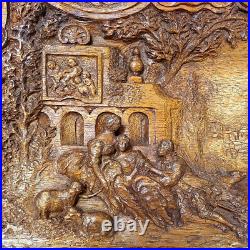 Antique Hand Carved Wood 14.5 Figural Plaque, Apres a Boucher Pastoral Painting