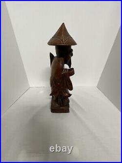 Antique Hand Carved Wood Asiian Hiker Man Statue LOOK