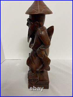 Antique Hand Carved Wood Asiian Hiker Man Statue LOOK