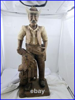 Antique Hand Carved Wood Cowboy 30x 12