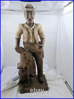 Antique Hand Carved Wood Cowboy 30x 12