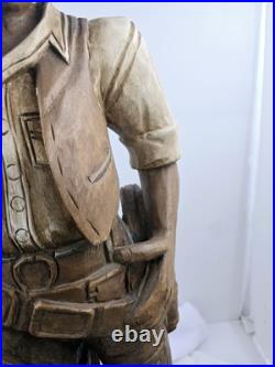 Antique Hand Carved Wood Cowboy 30x 12