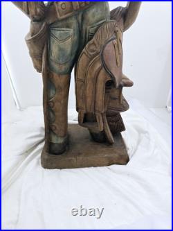Antique Hand Carved Wood Cowboy 30x 12