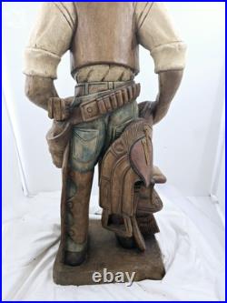 Antique Hand Carved Wood Cowboy 30x 12