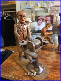 Antique Hand Carved Wood Saw Grinder Folk Art Sculpture Figure 7 Signed 1978