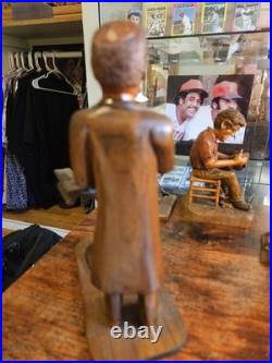 Antique Hand Carved Wood Saw Grinder Folk Art Sculpture Figure 7 Signed 1978