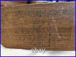 Antique Hand Carved Wood Saw Grinder Folk Art Sculpture Figure 7 Signed 1978