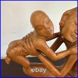 Antique Hand Carved Wood Woman & Child Folk Art Sculpture Statue Figure 10 Tall
