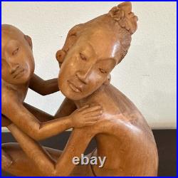 Antique Hand Carved Wood Woman & Child Folk Art Sculpture Statue Figure 10 Tall