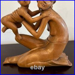 Antique Hand Carved Wood Woman & Child Folk Art Sculpture Statue Figure 10 Tall