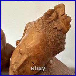 Antique Hand Carved Wood Woman & Child Folk Art Sculpture Statue Figure 10 Tall