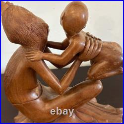 Antique Hand Carved Wood Woman & Child Folk Art Sculpture Statue Figure 10 Tall