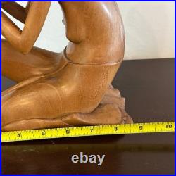 Antique Hand Carved Wood Woman & Child Folk Art Sculpture Statue Figure 10 Tall