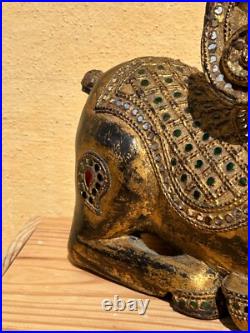 Antique Indian Or South Asian Hand Carved Gilt Polychrome Wood Ram Sculpture Antique Indian Or South Asian Hand Carved Gilt Polychrome Wood Ram Sculpture