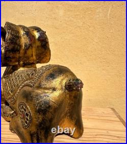 Antique Indian Or South Asian Hand Carved Gilt Polychrome Wood Ram Sculpture Antique Indian Or South Asian Hand Carved Gilt Polychrome Wood Ram Sculpture