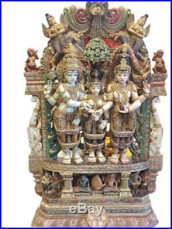 Antique Indian Sculpture, Shiva Parvati Vishnu WOOD Carving PARVATI KALYANAM 19C