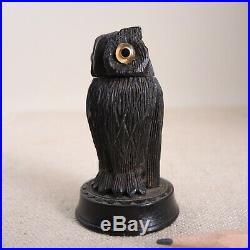 Antique Irish Bog Oak Owl Sculpture Thimble Holder Carved Wood Treen Victorian
