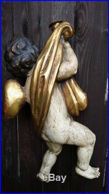 Antique Italian Venetian Carved Wood Angel Cherub Statue-putto Sculpture-putti