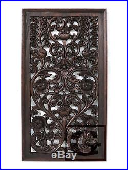 Antique Kanok Flower Branch Carved Wood Home Wall Panel Decor Statue Art gtahy