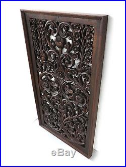 Antique Kanok Flower Branch Carved Wood Home Wall Panel Decor Statue Art gtahy