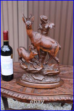 Antique L black forest wood carved chamois deer animal sculpture statue rare