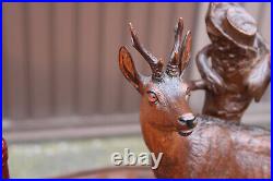 Antique L black forest wood carved chamois deer animal sculpture statue rare