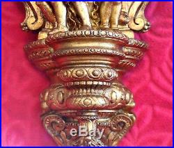 Antique Large French Carved Wood Gilded Cherub Sculptures Wall Shelf Bracket