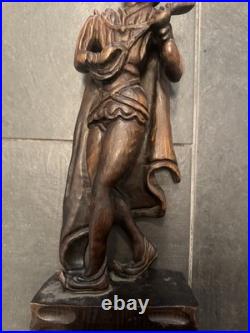 Antique Large Hand Carved Minstrel Wooden Statue