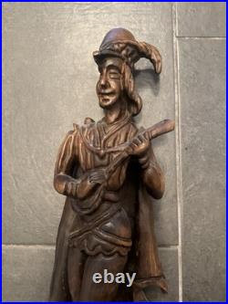 Antique Large Hand Carved Minstrel Wooden Statue