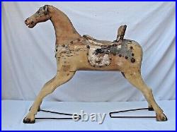 Antique Large Victorian Wood Rocking Horse Fine Carving