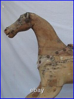 Antique Large Victorian Wood Rocking Horse Fine Carving