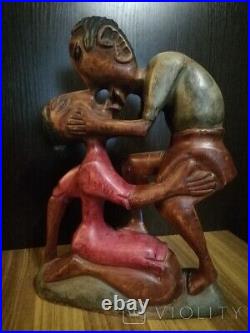 Antique Love Red Tree Author Work Woman Man Statue Sculpture Rare Old 20th