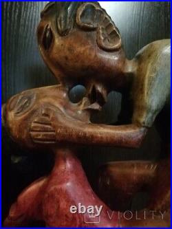 Antique Love Red Tree Author Work Woman Man Statue Sculpture Rare Old 20th
